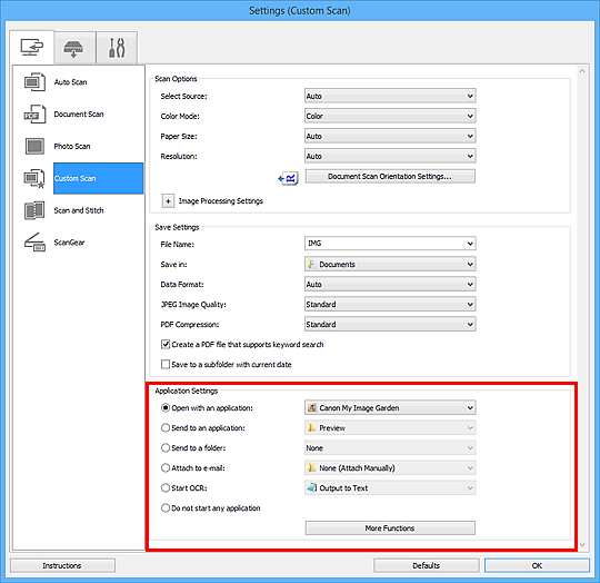figure: Settings dialog box